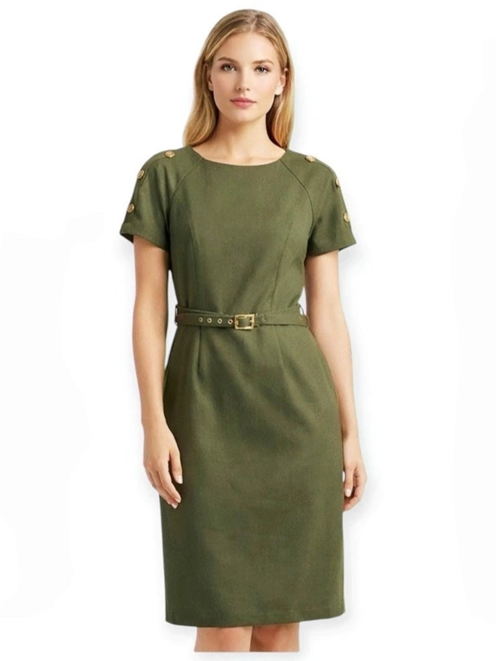 Studio One Olive Belted Midi Dress Like New